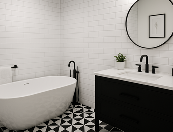Bai alb-negru: Idei de amenajare pentru un spatiu elegant si functional Bai alb-negru: Idei de amenajare pentru un spatiu elegant si functional
